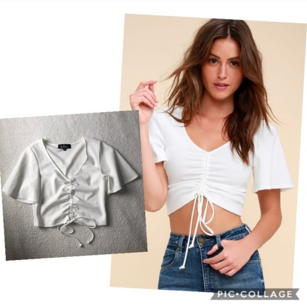 Lulu’s Hot Shot White Ruched Crop Top
